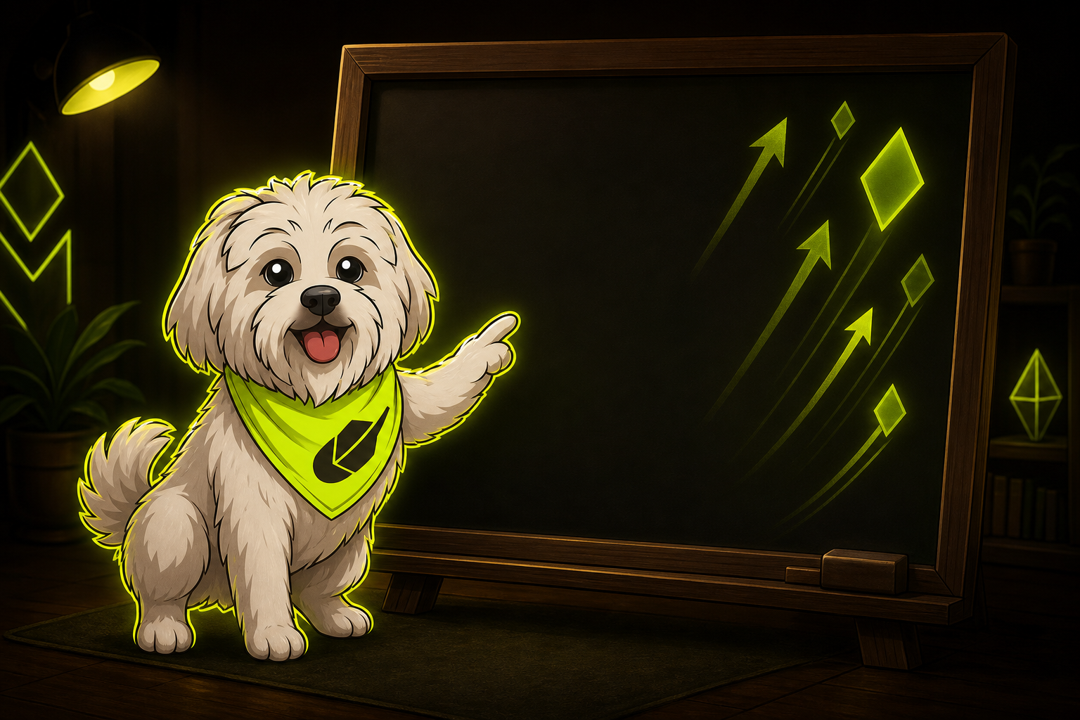 Brodie before a glowing upward chart board